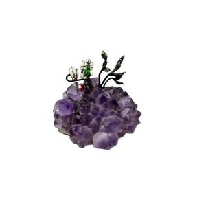Amethyst Gemstone Metal Flower Bouquet Shelf Decoration 1.5"x2" Rare Unique